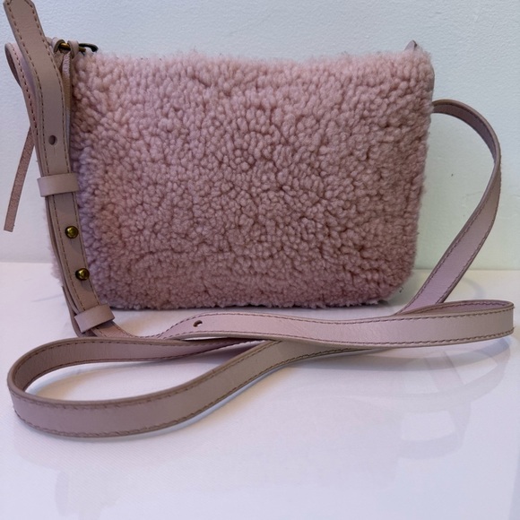 MADEWELL Blush Avalon Pink Shearling Sherpa Leather Crossbody Bag Purse - Picture 9 of 13